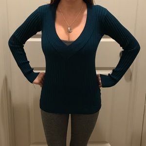 V-neck deep teal sweater